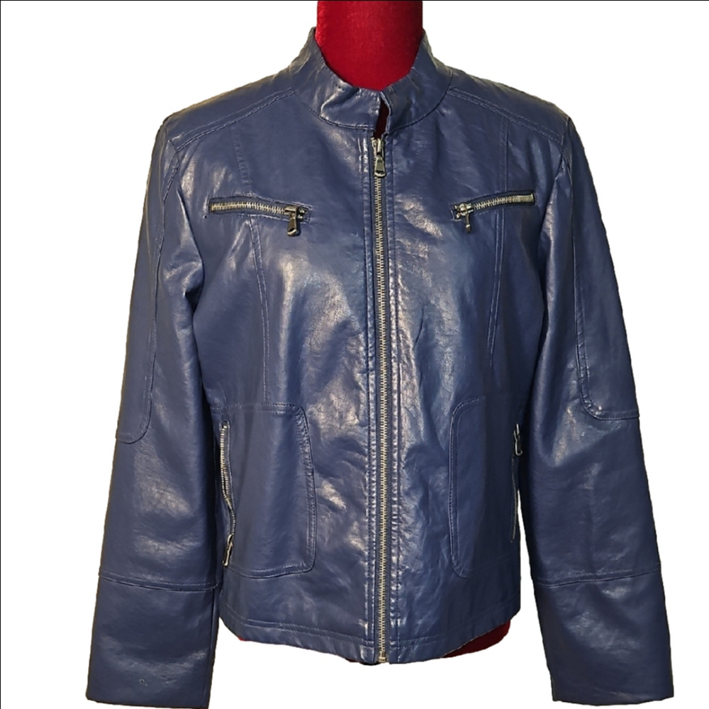 Dusty Blue FAUX Leather Jacket Size Large